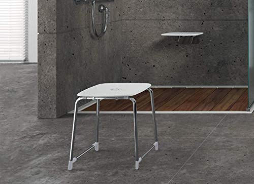 Gedy Prima Classe Badhocker mit Vier Beinen, aus thermoplastischem Harz, Weiß und Chrom, 33.1 x 40.9 X 43.8 cm