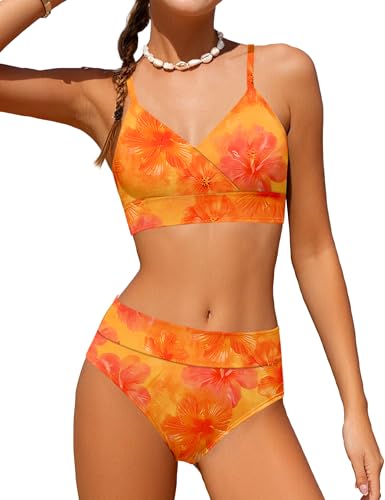 Image of Girls Swimsuit V Neck Bikini Set Color Block with Cover Up 3Pcs Bathing Suits