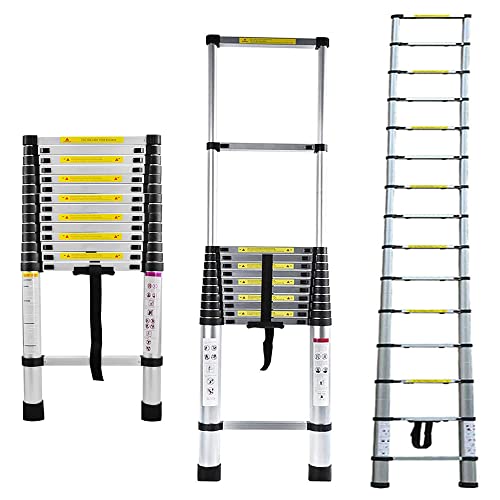4.4M Aluminium Telescopic Ladder, Multi-function Portable Single Straight Ladder, Non-Slip Collapsible Ladder for Household - Max Load 150kg