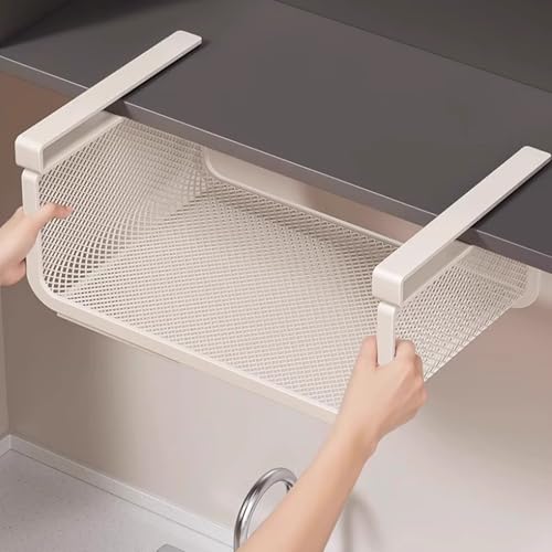 サムコス 吊り下げ収納 差し込み式 収納ラック 38.5-65CM伸縮 折り畳み式 吊り下げ棚 穴あけ不要 省スペース 掛け式 戸棚下 ラップホルダー 浴室 キッチン 小物 収納 調味料ラック(ベージュ)