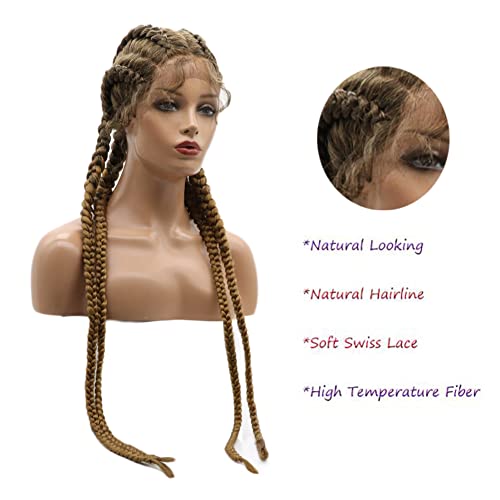 AFBeauty Blonde Brown Braided Wig for Women Synthetic 30 Inch Brown 4 Braids Lace Front Wig Heat Resistant Fiber Daily Cosplay Makeup Wig - Image 3
