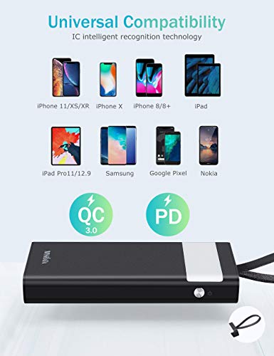 MOSFiATA 18W 10000 mAh USB C Power Bank, PD+QC 3.0 USB- C Fast Charger, 2 Input and 3 Output Portal with High-Speed Charging Tech, Emergency Flashlight and Leather Rope for Easy Carrying