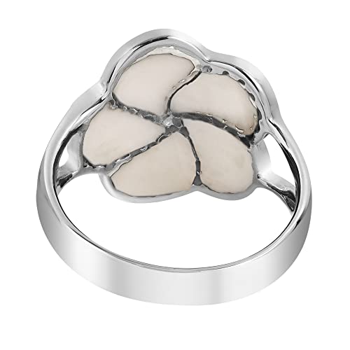 AeraVida Hawaiian Plumeria Flower White Mother of Pearl Inlay .925 Sterling Silver Ring | Adorable Flower Wedding Rings For Women Sterling Silver Rings Sizes (7)3