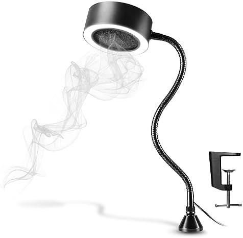 SainSmart Portable Fume Extractor Fan with LED Lights, Memory Stainless Steel Gooseneck & Replaceable Table Clamp, Magnetic Solder Smoke Absorber for Soldering DIY Working Station