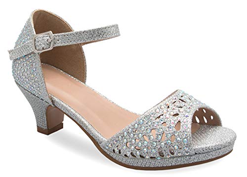 Image of Olivia K Girl's Cute Adorable Strappy Glitter Open Toe Heel Sandals - Adjustable buckle