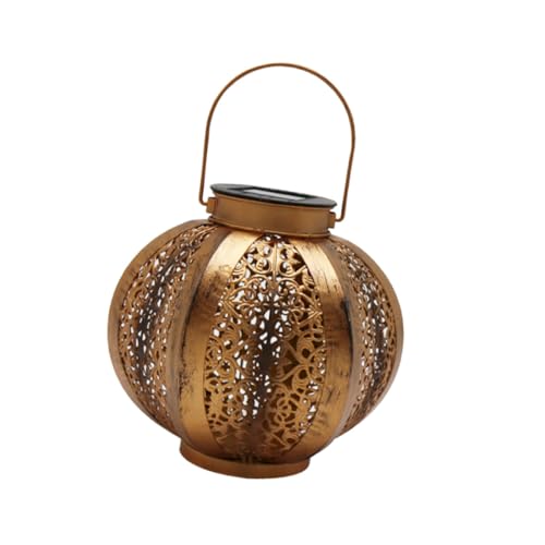 Lampe solaire de jardin suspendue citrouille | Éclairage extérieur lanterne fer
