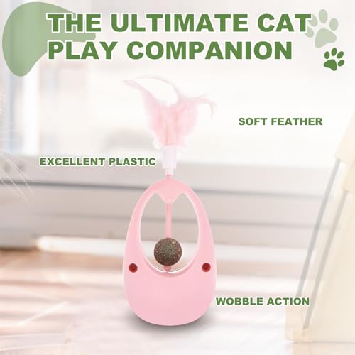 Balle d'herbe à chat interactive rose avec plume pour chaton en intérieur