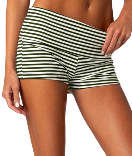 Image of Women Fold Over Lounge Shorts Low Waist Fitted Pajama Shorts Cute Sleep Pj Short Bottoms Roll Over Yoga Shorts