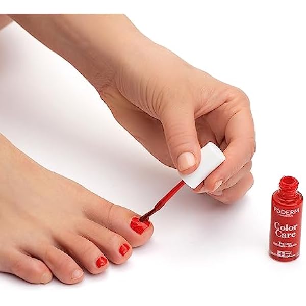 PODERM - Лак для ногтей с чайным деревом COLOR CARE интенсивный красный - улучшает внешний вид желтых или ломких ногтей - уход 2 в 1 - сделано в Швейцарии