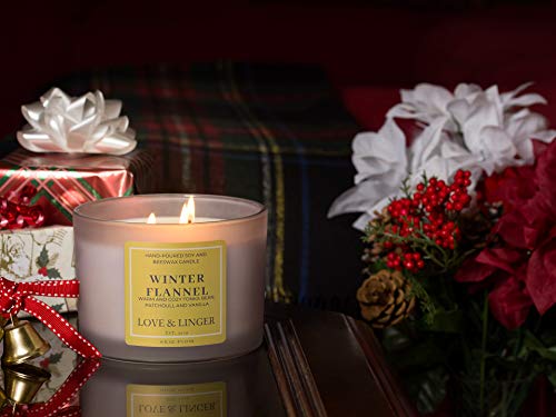 Winter Candles | Flannel Candle | Luxury Soy & Beeswax Candles For Home | 16 Oz. Large Jar 3 Wick Candle | Holiday Candles | Christmas Candles | Winter Scented Candles #TOP5