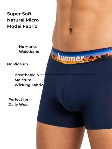 Image of Bummer Printed Micro Modal Trunks Underwear for Men - Ultra Soft & Breathable, 3 Times Softer Than Cotton, Anti-Bacterial, Stretchable for Ultimate Comfort & Style, Pack of 1 (A Shark Tank Product)
