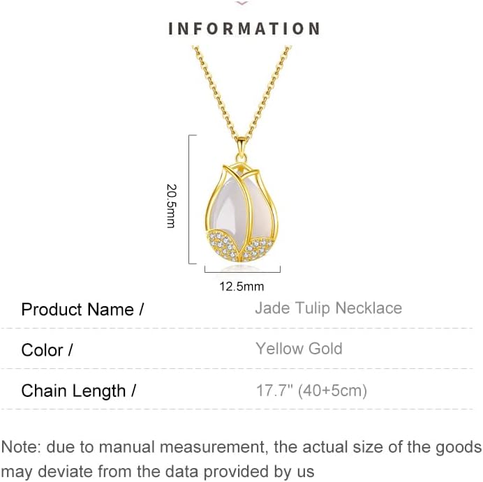 14K Gold Over S925 Silver Jade Tulip Necklace, Moissanite Flower Pendant Necklace - Perfect Birthday and Mother's Day Gift for Mom, Wife - Image 2