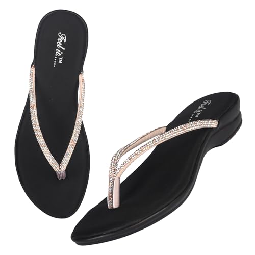 Image of Feel it Women Casual One Toe Flats Sandal, Women's Flat Slip on Embellished Ethnic Sandals Slippers for Party & Wedding