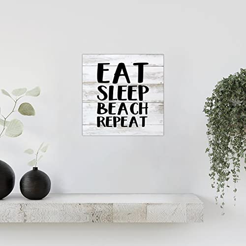 Plaque murale en bois rétro 30x30 cm Eat Sleep Beach Repeat