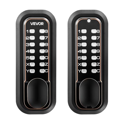 VEVOR Mechanical Keyless Entry Door Lock, 2.0 Code Upgrade, 4-7 Digits Code, Double-Sided Push Button Combination Mechanical Keypad Door Knob, Auto Locking, for Indoor or Outdoor, Oil-Rubbed Bronze