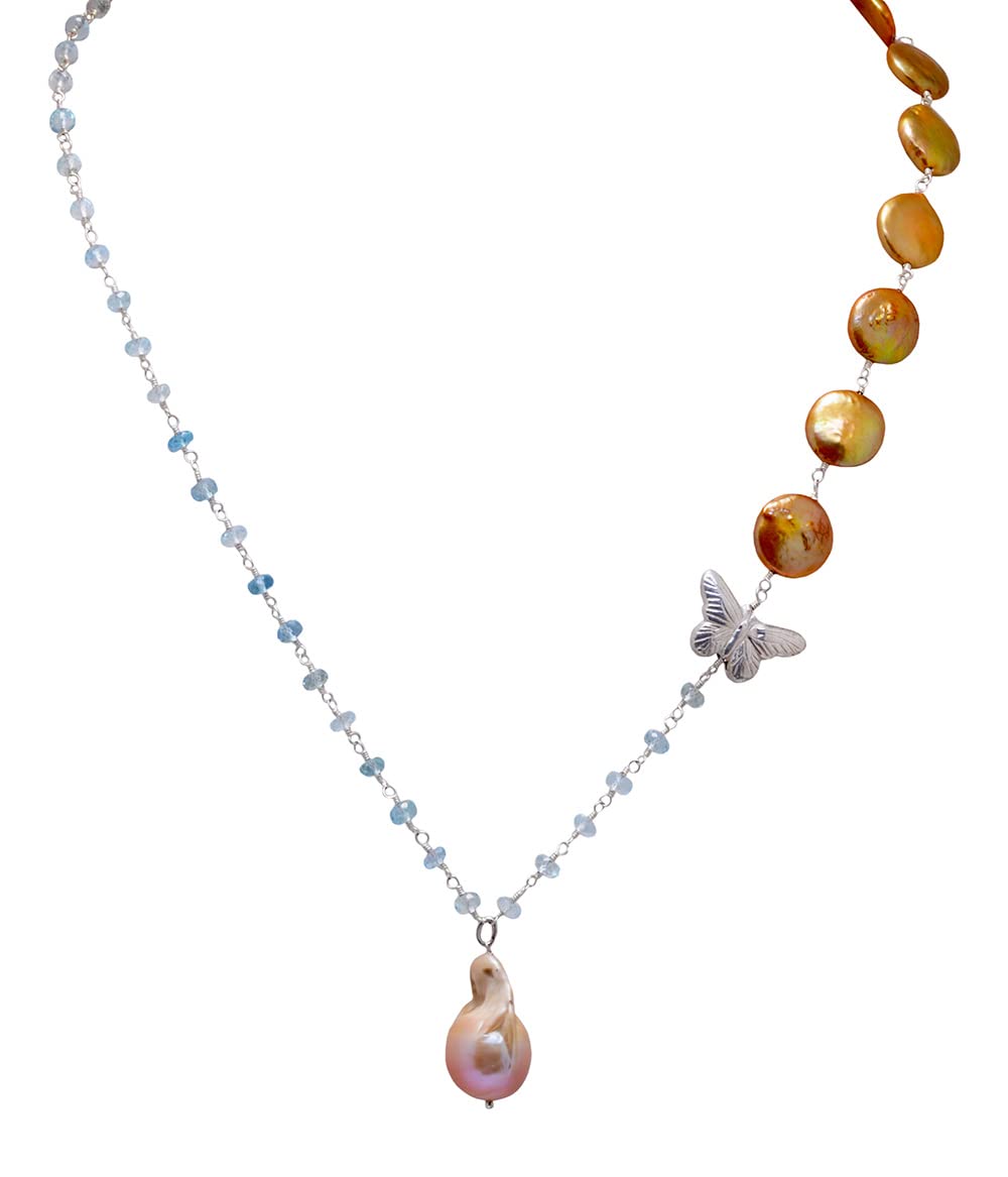 GEHNA JAIPUR Aquamarine Gemstone With Baroque Pearl & Silver Butterfly Bead Chain Cm-1148 (Blue) (B09XDQTDQG) Amazon Price History, Amazon Price Tracker