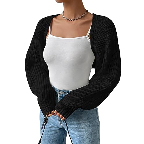 Image of LYSINK Women's Cropped Cardigan Long Sleeve Open Front Ribbed Knit Shrug Sweater Bolero Cardigans for Dresses