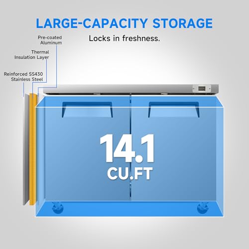 Image of 60 Inch Wide 2-Door Undercounter Freezer, 18 Cubic Ft Commercial Worktop Freezer for Cafe, Bar & Food Service, -8 to -1F Digital Control, ETL, DOE & NSF Certified