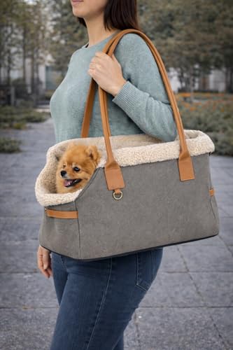 Hundetasche - Tragetasche Kuzco Braun – 40x25x29cm – Polyester – herausnehmbare Fütterung – Abnehmbarer Boden – Standfüße – Sicherheitsleine – Tragegriffe
