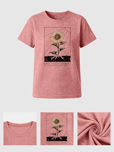 Image of Anbech Womens Dandelion Graphic T-Shirts Teen Girls Cute Sunflower Print Casual Tee Tops