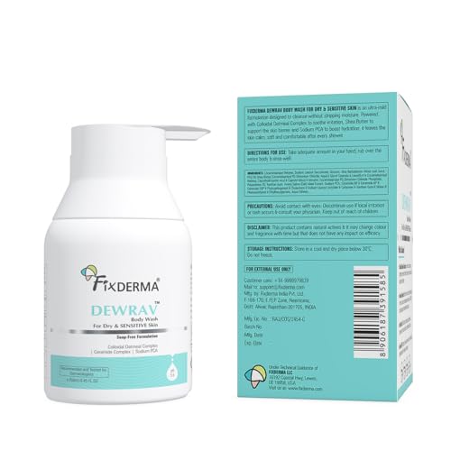 Image of Fixderma Dewrav Body Wash for Dry & Sensitive Skin with Shea Butter & Ceramide Complex | Deep Hydration & Repair Skin Barrier | Soap Free Formulation | Body Wash Shower Gel for Men & women - 250 ml
