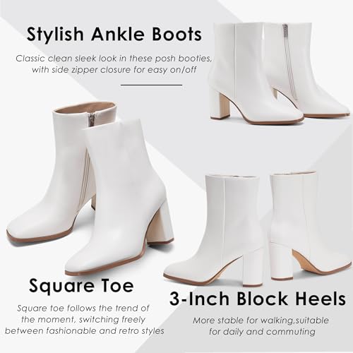 GENSHUO Square Toe Ankle Boots for Women 3.15 Inch High Block Heel Short Boots Fashion Side Zipper Booties Shoes4