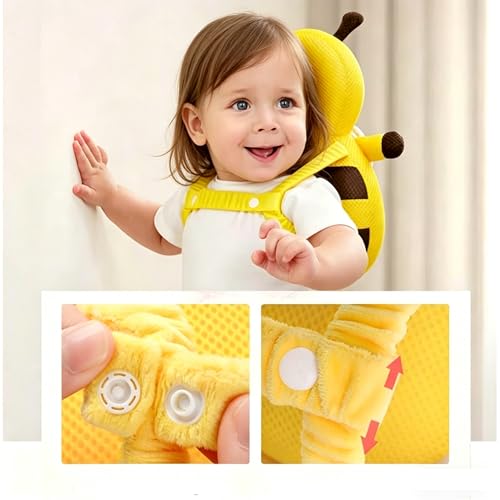 Image of Baby Head Protector Backpack, Soft Breathable Safety Cushion for Walking and Crawling, Unisex Toddler, Yellow Bee
