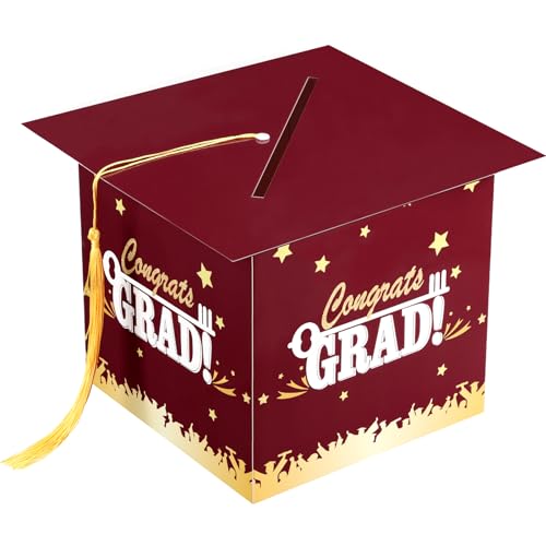 Image of Outus 2026 Grad Card Box with Tassel Congrats Graduation Cap Card Holder for Graduation Gift Box Party Supplies(Maroon,Stylish)