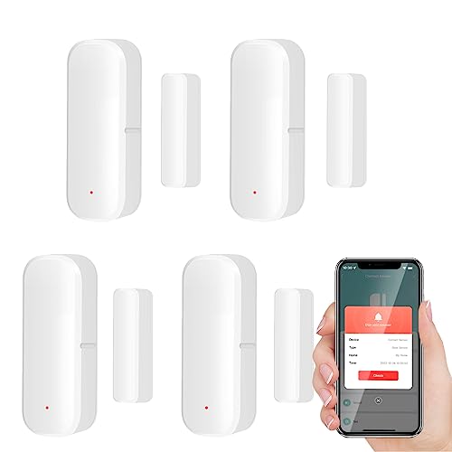 Sensore WiFi Smart per porte e finestre, allarme rilevatore wireless di porte e finestre, Smart Sensore di contatto per porte e finestre per la sicurezza domestica compatibile con Alexa.4PCS