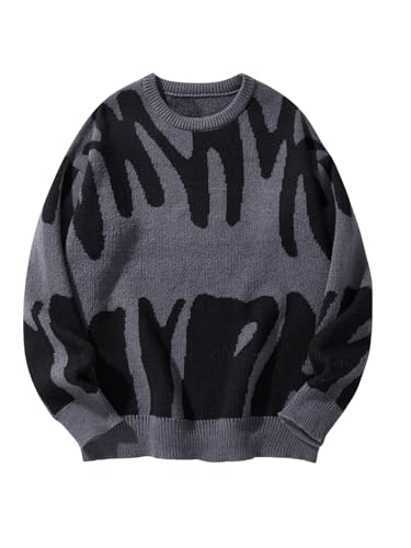 GORGLITTER Men's Graphic Crewneck Sweater Y2K Long Sleeve Oversized Sweaters Knitted Jumpers