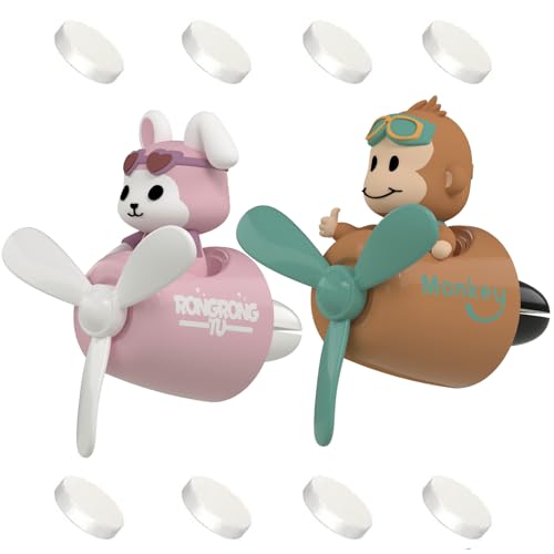 Image of 2Pcs Pilot Car Air Fresheners, Cute Rabbit Car Vent Clip Air Freshener with 8 Fragrant Tablets Automotive Air Outlet Fan Diffuser, Automotive Interiors Vent Decoration (Monkey+Rabbit)
