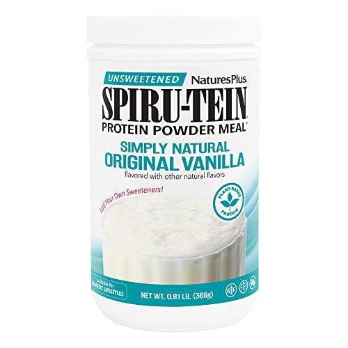 NaturesPlus SPIRU-TEIN Simply Natural, Original Vanilla - 0.81 lb - Unsweetened Plant-Based Protein Shake - Non-GMO, Vegetarian, Gluten Free - 16 Total Servings