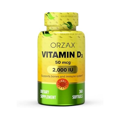 ORZAX Vitamin D3 2000 iu (50 mcg) - 1 Year Supply for Strong Muscle Function and Immune Support - Mood Supplement for Wellness (360 Softgel) Cover