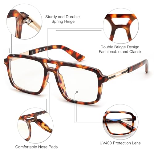 Image of FEISEDY Retro Aviator Blue Light Glasses for Men Women Square Frame Computer Reading /TV /Phones Glasses B0209