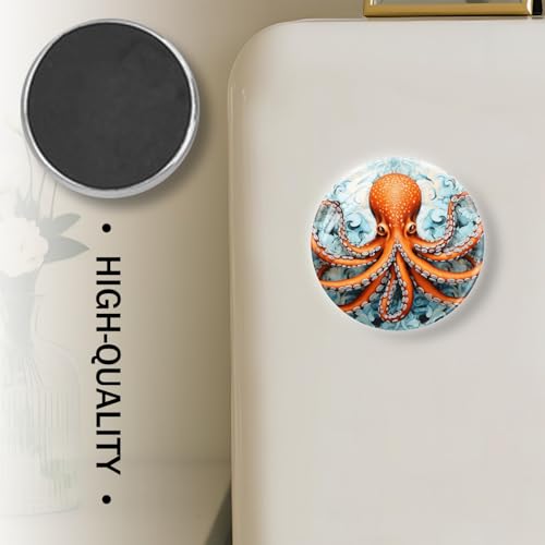 Imán de nevera redondo de vidrio con pulpo naranja miniatura 5
