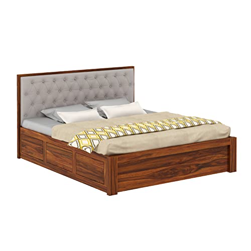 Image of Ganpati Arts Sheesham Wood Decan King Size Bed with Box Storage for Bedroom Wooden Double Bed Palang for Home (Natural Finish)