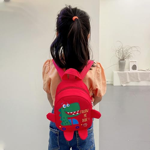 Kids Toddler Mini Backpack for Girls Boys Cartoon Dinosaur Cars Bookbag with Anti-Lost Harness Preschool Travel Bags (Red)2