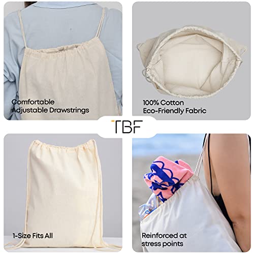 TBF Wholesale Durable Cotton Canvas Natural Drawstring Backpack Bags in Bulk 14" W x 18" H (12 Pack)2
