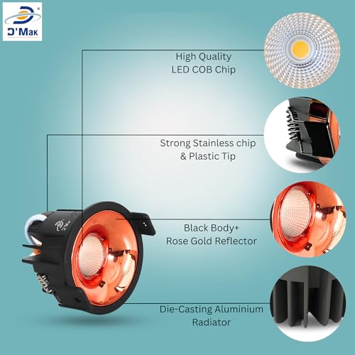 Image of D'Mak 7W Black Body LED COB Spot Light with Rose Gold Reflector (White, 4)
