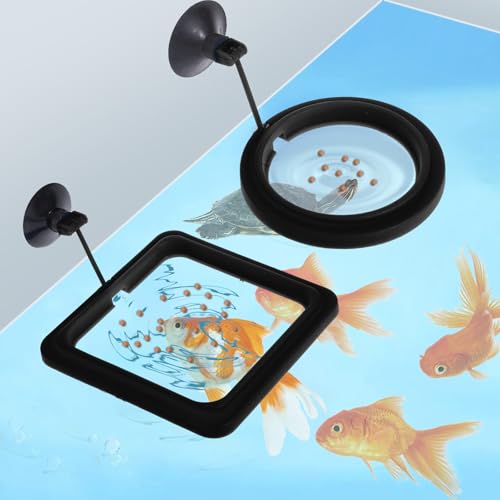2 Pcs Futterautomat, Schwimmpflanzen Aquarium Futterring mit Saugnäpfen Schwimmende Pflanzenringe Wasserwechsel-Fischfutterspender Schwimmender Ring für Bettas, Goldfisch, Schildkröte (Schwarz)