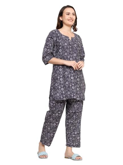 Image of AALIT Cotton Printed Co-Ord Set for Women - Nightwear Pajama Set with Pockets | Soft & Breathable Two-Piece Outfit for Sleep & Lounge