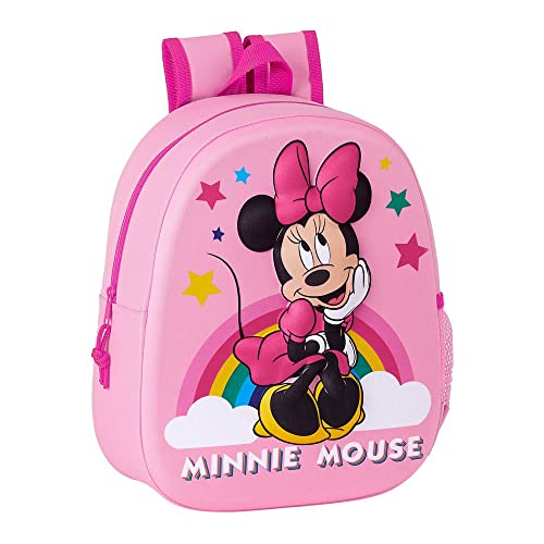 Safta Mochila Diseño 3D Adaptable a Carro de Minnie Mouse, 270x100x320mm, Rosa Claro