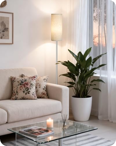 Image of Dimmable Floor Lamps for Living Room with Remote and Foot Switch, 64.4 inch Modern Standing Tall Lamp, Corner Lamp for Bedroom, Office, Bulb Included, 3000K-6500K, Beige and Silver, FCC Listed SE06LD05W1