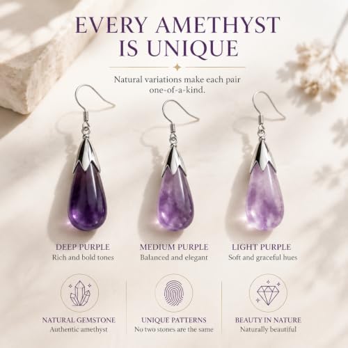 Natural Amethyst Earrings for Women Crystal Dangle Drop Birthstone Jewelry - image 4