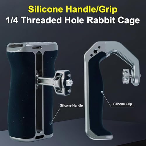 Image of Camera Hand Grip Universal Handle with 3 Cold Shoes, Ergonomic Silicone for NATO Rail & 1 /4 inch Camera Cage (Aluminum Alloy Camera Side Handle)