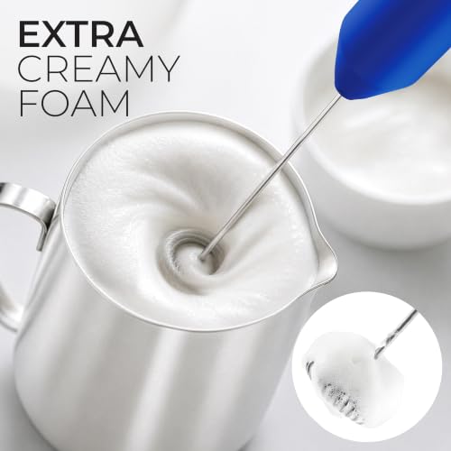 Image of Zulay Kitchen Duracell Powered Milk Frother Handheld Foam Maker - Whisk Drink Mixer for Coffee, Latte, Matcha, Cappuccino - Mini Foamer by Milk Boss - Batteries Included - (Blue /Gold)