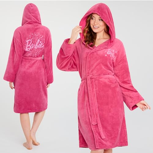 Barbie Womens Fleece Dressing Gown with Hood, Fluffy Bathrobe - Gifts for Her3