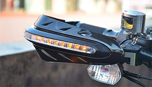 Riloer Garde-main de moto, Protege main moto protège-mains coupe-vent de moto avec lumière LED couleur noire, lumière jaune (une paire)