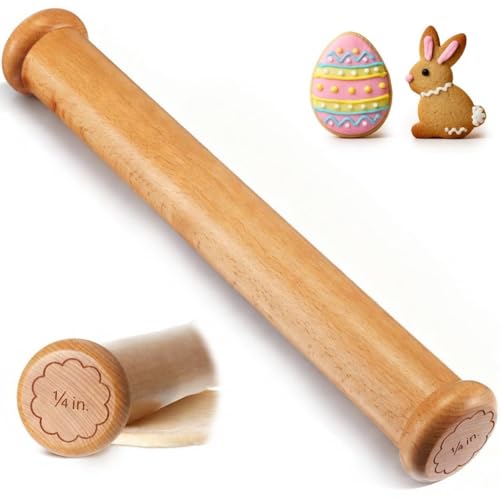 Chengu Wooden Cookie Rolling Pin 1/4-in. Fixed Depth Rolling Pins for Baking Hardwood Dough Roller Cake Supplies for Valentine's Cookies Cutters Pie Chapati Fondant Gifts Holiday Party Wedding