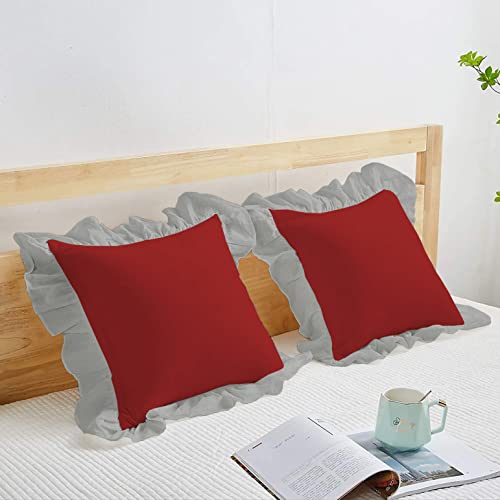 Image of YRM Bedding's Ruffle Beautiful Cushion Cover | Super Soft Elegant Premium Microfiber Frill Cushion Cover Set of 2 (16 inchx16 inch Inches) (Burgundy /Silver Grey)